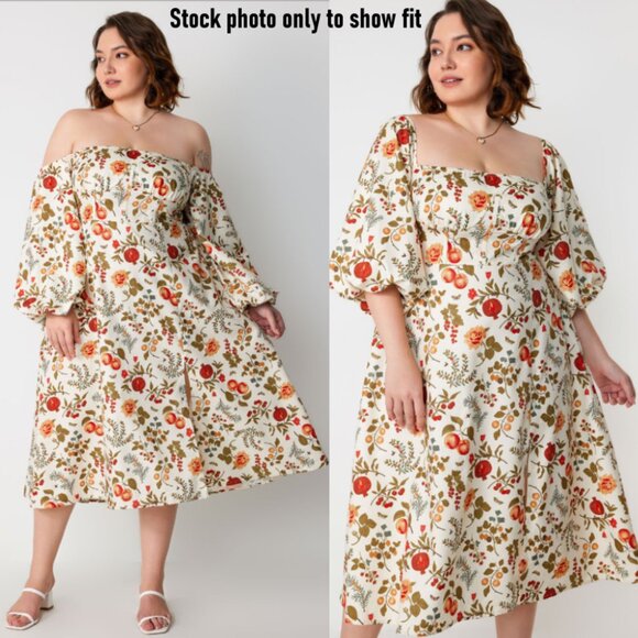 NWT Cider Curve Fruit & Floral On/Off Shoulder Slit Midi Dress 2XL - Picture 3 of 11